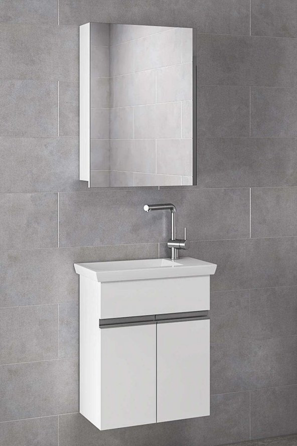 Alfa Banyo MİNİÇO EBEVEYN 45 cm x 28 cm AYNA DOLAPLI LÜX BANYO DOLABI- 1. Sınıf MDF-BEYAZ- HAZIR KURULU ürün görseli 1
