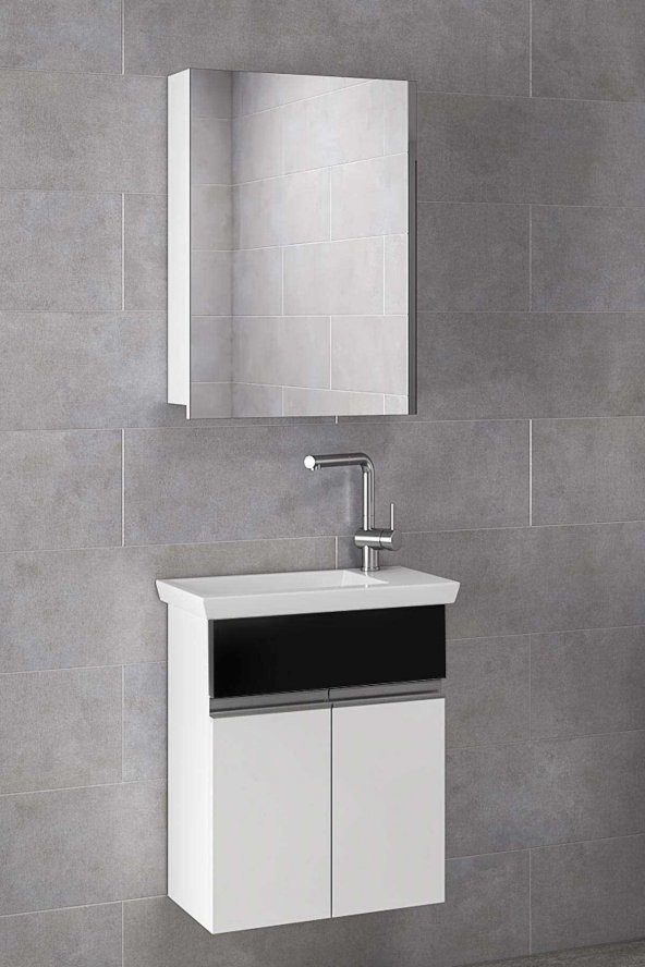 Alfa Banyo MİNİÇO EBEVEYN 45 cm x 28 cm AYNA DOLAPLI LÜX BANYO DOLABI- 1. Sınıf MDF-Beyaz Siyah ürün görseli 1
