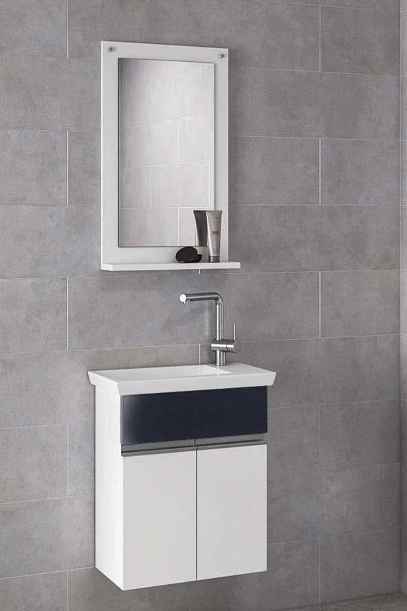 Alfa Banyo MİNİÇO EBEVEYN 45 cm x 28 cm AYNALI LÜX BANYO DOLABI- 1. Sınıf MDF-BEYAZ SİYAH ürün görseli 1
