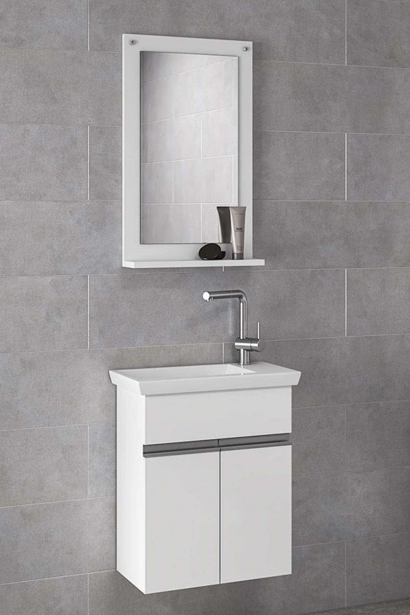 Alfa Banyo MİNİÇO EBEVEYN 45 cm x 28 cm AYNALI LÜX BANYO DOLABI- 1. Sınıf MDF-BEYAZ ürün görseli 1