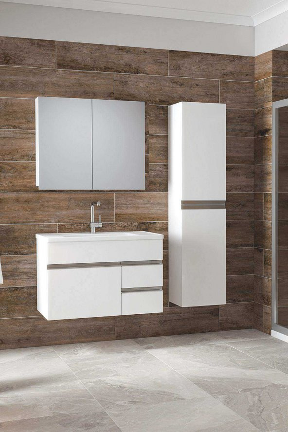 Alfa Banyo ESEN BEYAZ (80+35) 115 cm Ayna ve Boy Dolaplı LÜX Banyo Takımı-HAZIR KURULU ürün görseli 1