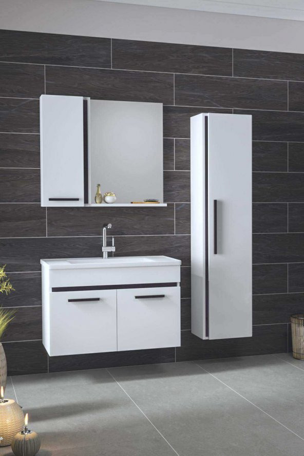 Alfa Banyo YENİ GOLD BEYAZ BLACK 115 cm Boy Dolaplı Banyo Takımı ürün görseli 1