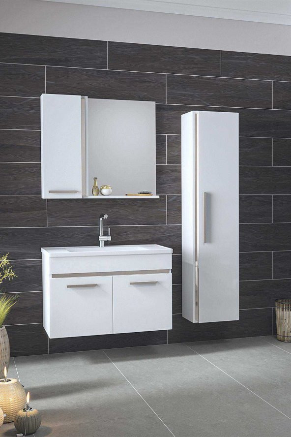Alfa Banyo YENİ GOLD BEYAZ GRI (80+35 )115 cm Boy Dolaplı Banyo Takımı- HAZIR KURULU ürün görseli 1