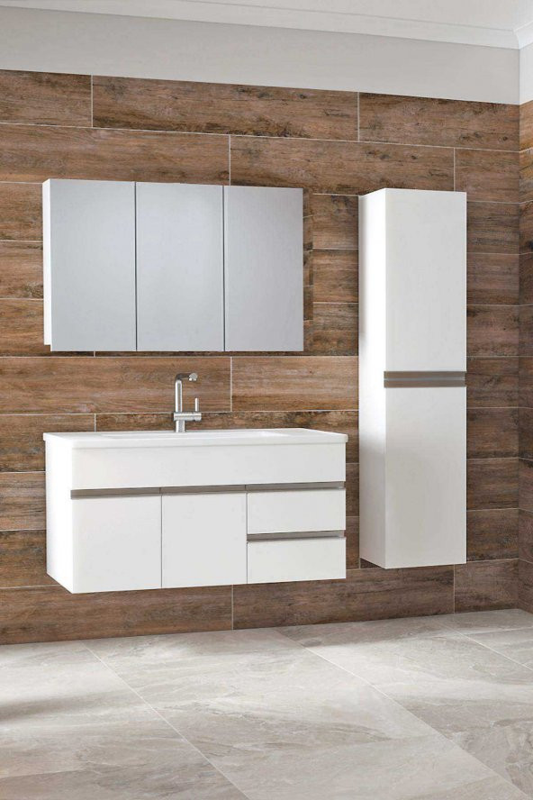 Alfa Banyo ESEN BEYAZ (100+35 ) 135 cm Boy Dolaplı LÜX Banyo Takımı- HAZIR KURULU ürün görseli 1