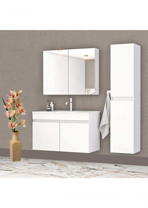 Alfa Banyo Viola Beyaz (80 35) 115 Cm Ayna Ve Boy Dolaplı Lavabolu Mdf Banyo Dolabı Setixxhazır Kuruluxx ürün görseli 1