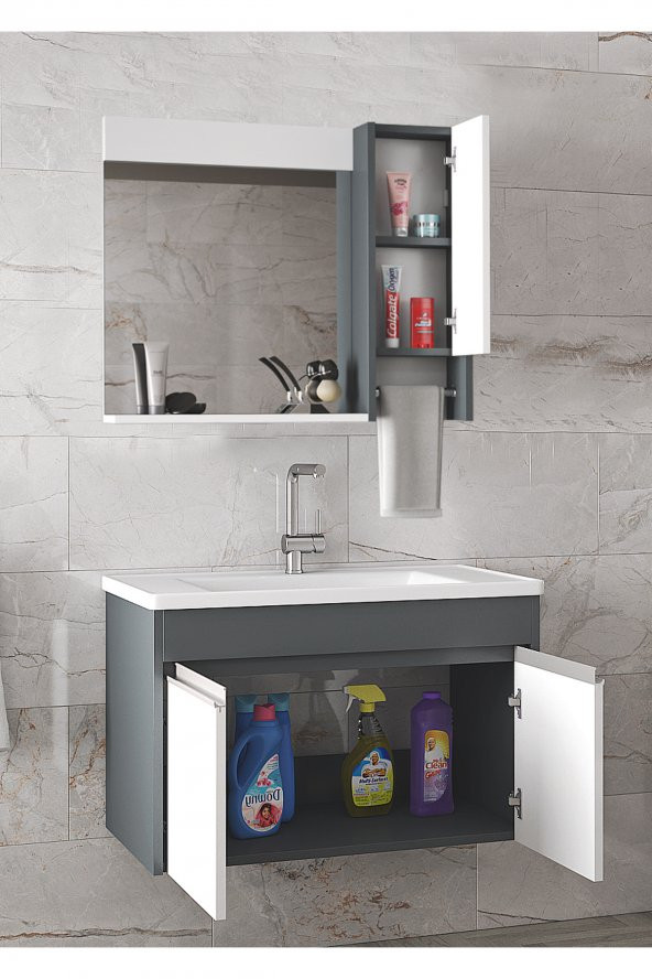 Alfa Banyo VİSENTE-OA 80 cm MDF-Aynalı-lavabolu banyo dolabı takımı--HAZIR KURULU ürün görseli 1
