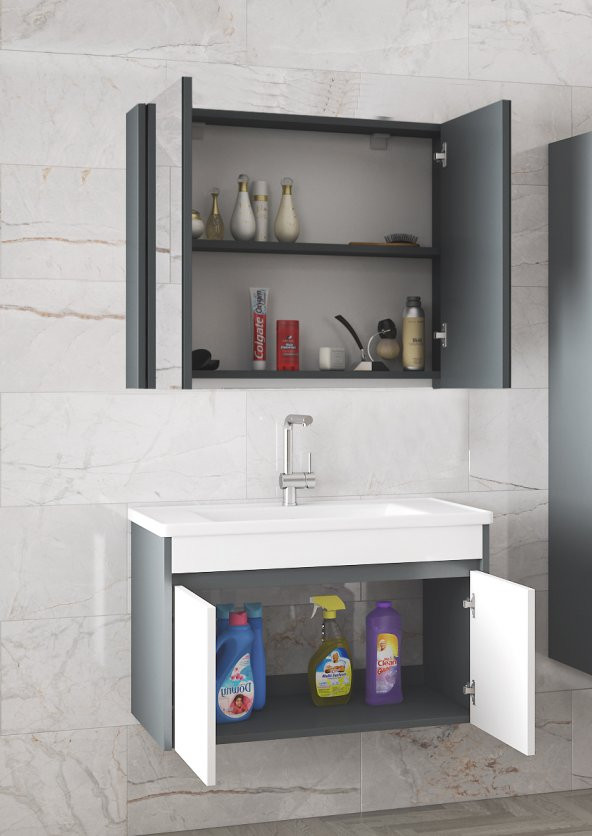 Alfa Banyo Estella-EA 80 Cm Mdf-aynalı-lavabolu Banyo Dolabı Takımı-TAMAMI MDF - HAZIR KURULU ürün görseli 1