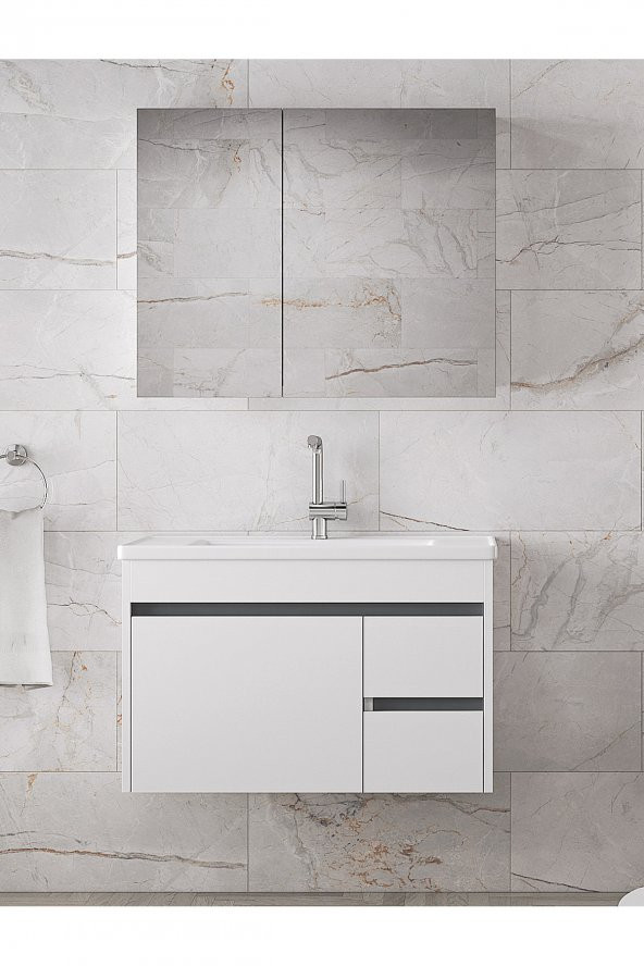 Alfa Banyo VİOSEN-EA 80 cm MDF-Aynalı-lavabolu banyo dolabı takımı- HAZIR KURULU ürün görseli 1