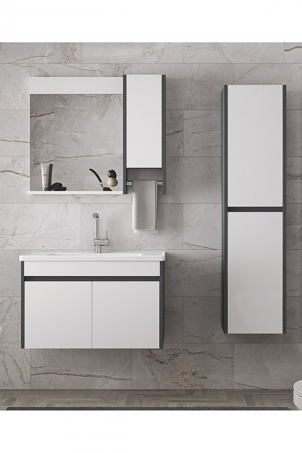 Alfa Banyo Estella-OA 80+35 cm Mdf-Aynalı Boy Dolaplı-Lavabolu Banyo Dolabı Takımı--HAZIR KURULU ürün görseli 1