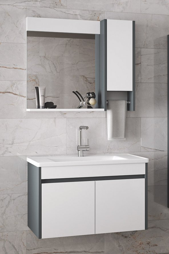 Alfa Banyo Estella-OA 80 Cm Mdf-aynalı-lavabolu Banyo Dolabı Takımı ürün görseli 1