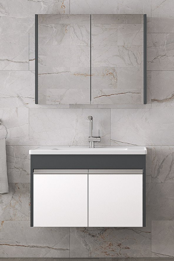 Alfa Banyo VİSENTE-EA 80 cm MDF-Aynalı-lavabolu banyo dolabı takımı- HAZIR KURULU ürün görseli 1