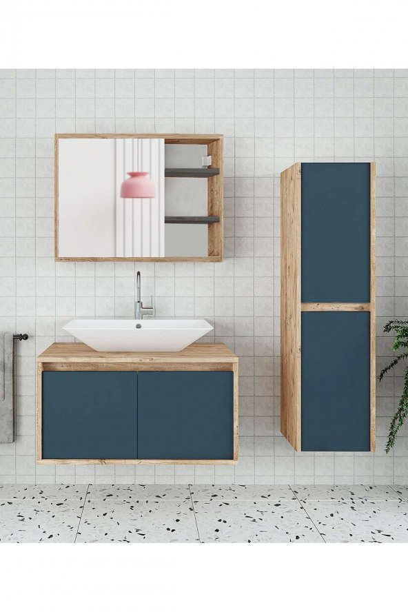 Alfa Banyo ESLA 80+35 cm Boy dolaplı -MDF-lavabolu banyo dolabı takımı- HAZIR KURULU ürün görseli 1