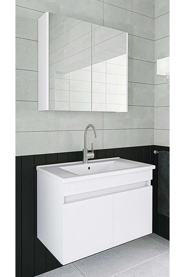 Alfa Banyo Viola BEYAZ 65 cm MDF-HAZIR KURULU-aynalı banyo dolabı-lavabolu banyo dolabı--- HAZIR KURULU ürün görseli 1
