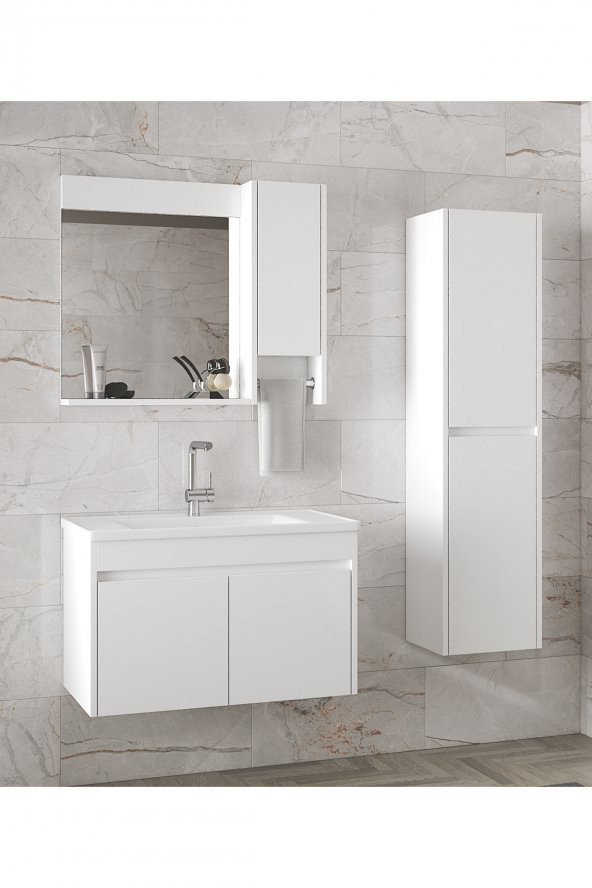 Alfa Banyo Estella-OA Beyaz 80+35 cm Mdf-Aynalı Boy Dolaplı-Lavabolu Banyo Dolabı ürün görseli 1