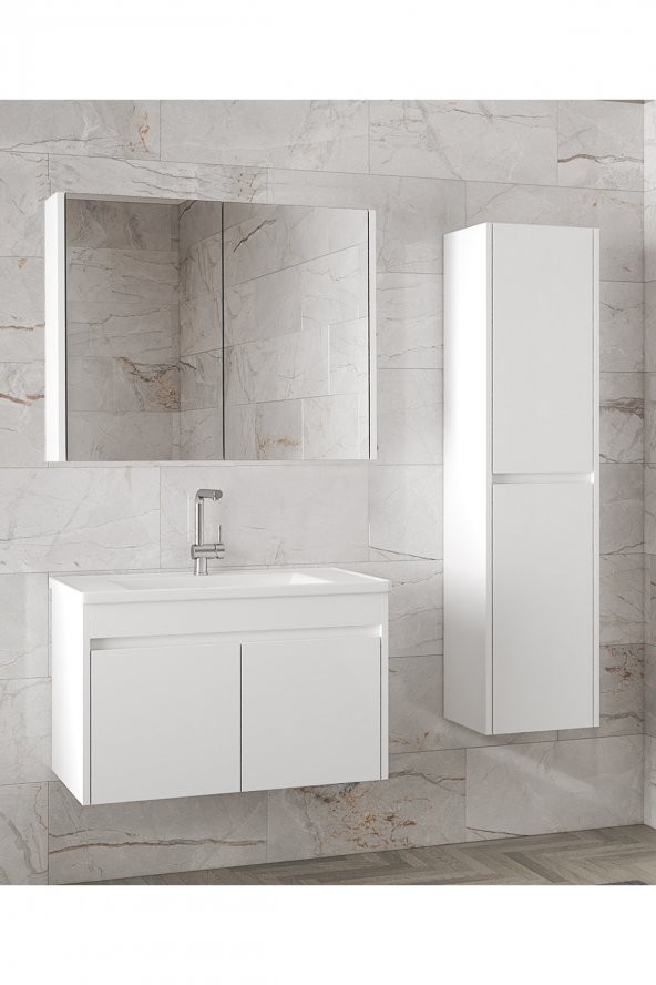 Alfa Banyo Estella-EA Beyaz 80+35 cm Mdf-Aynalı Boy Dolaplı-Lavabolu Banyo Dolabı -- HAZIR KURULU ürün görseli 1