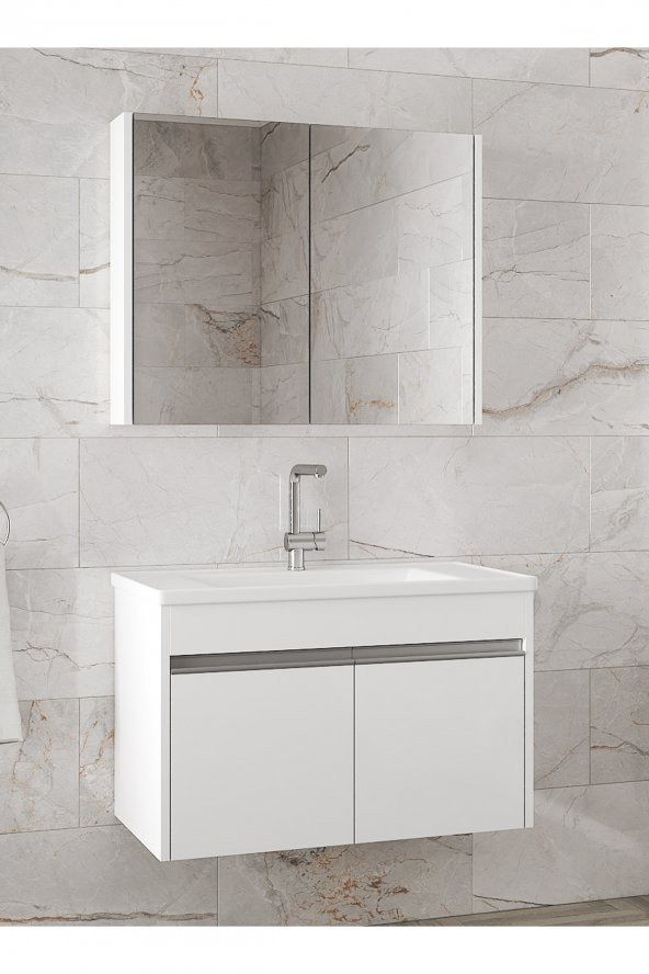 Alfa Banyo VİSENTE-EA BEYAZ 80 cm MDF-Aynalı-lavabolu banyo dolabı takımı-- HAZIR KURULU- ürün görseli 1