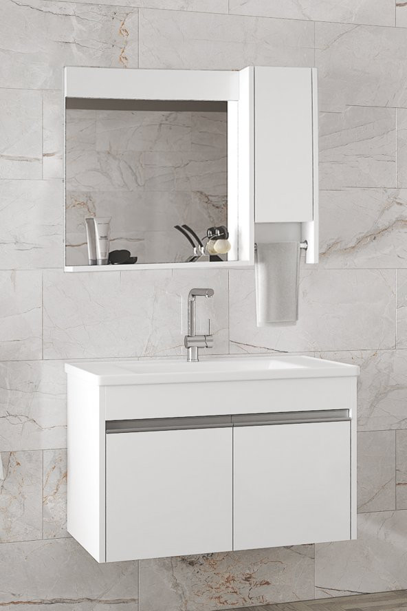 Alfa Banyo VİSENTE-OA BEYAZ 80 cm MDF-Aynalı-lavabolu banyo dolabı takımı-- HAZIR KURULU ürün görseli 1