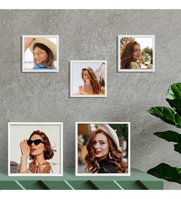 Anneler Günü Özel Foto Baskılı Yapışkanlı Sök Tak Beyaz Pola Çerçeveler 12x12cm - 5'li Paket HK2665 ürün görseli 1