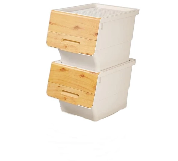 Motek  Patateslik Soğanlık Tekerlekli Organizer Çok Amaçlı Saklama Kutusu 2X33 Lt Bambu+Krem ürün görseli 1