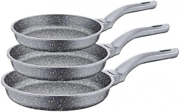 OMS 3255 Fry Pan Döküm Granit 3 Parça Tava Seti Gri (20-24-28 cm) ürün görseli 1