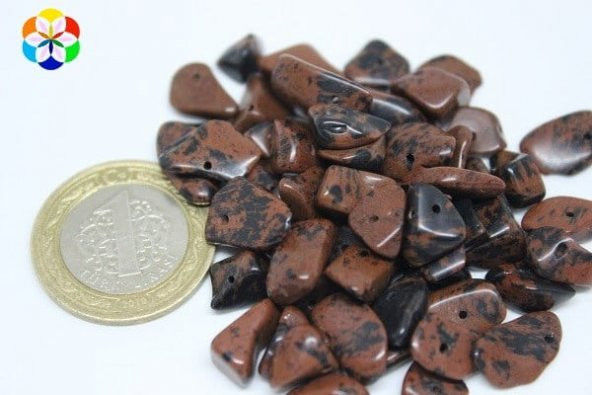 Delikli Kahverengi Obsidyen Taşı Mini Boy 50 adet ürün görseli 1