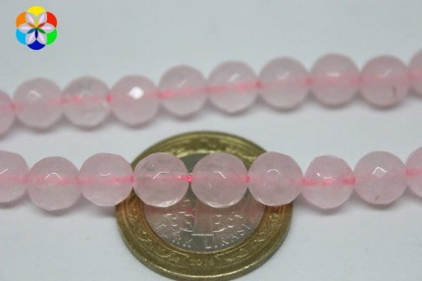 Pembe Kuvars Taşı Faset Kesim 8mm/adet ürün görseli 1