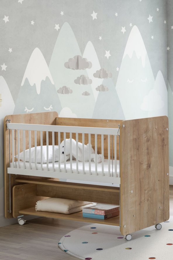 Babywhen Bw1091 - Pratik Sallanır Tekerlekli Anne Yanı Beşik 60x120 Ahşap ürün görseli 1