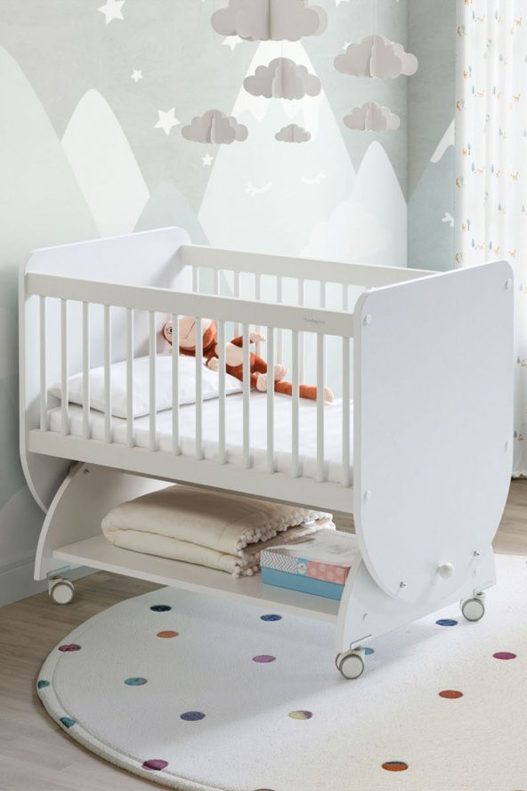 Babywhen BW1030 - Tekerlekli Sallanır Sepet Bebek Beşik Beyaz 50x90 ürün görseli 1