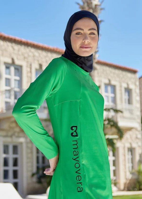 Mayovera Logo Nakışlı Yeşil  Tek Üst Mayo - Resim 4