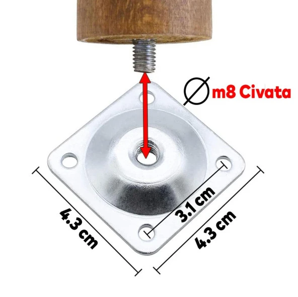 8'li Set Mobilya Kanepe Koltuk Baza Yükseltme Destek Metal Ayağı Ayakları M8 Civatalı 12 Cm Krom ürün görseli 1