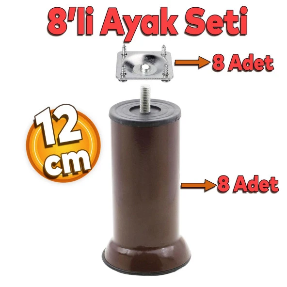 Mobilya Kanepe Baza Koltuk Destek Ayağı M8 Civata 12 Cm Kahverengi Ayakları Bağlantı Aparatı 8li Set ürün görseli 1