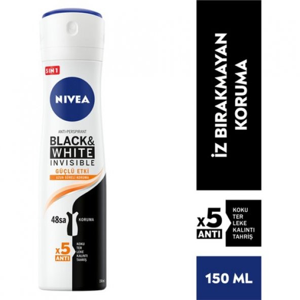 NIVEA Kadın Sprey Deodorant Black & White Invisible Güçlü Etki 48 Saat Anti-perspirant Koruma 150ml ürün görseli 1