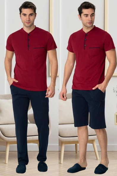 Mecit 2769 Erkek Bordo Büyük Beden Şortlu Pijama Takımı ürün görseli 1