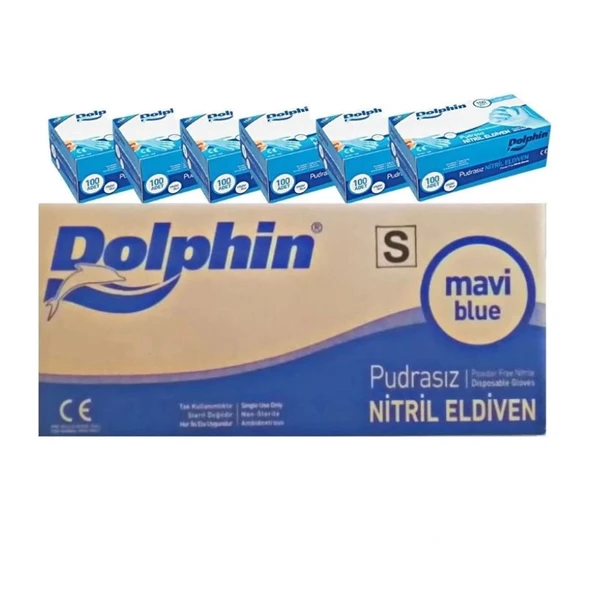 Dolphin Tek Kullanımlık Lateks Mavi Pudrasız Nitril Muayne Eldiveni Small Küçük Boy -100'lü 20 Paket ürün görseli 1