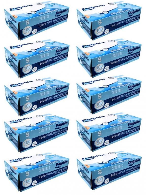 Dolphin Tek Kullanımlık Lateks Mavi Pudrasız Nitril Muayne Eldiveni Small Küçük Boy -100'lü 10 Paket ürün görseli 1