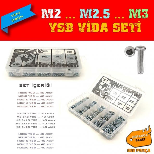 M2 M2.5 M3 YSB Vida Seti, 600 Parça, Ortanca Paket ürün görseli 1
