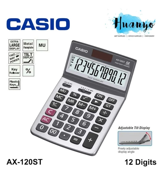 Casio AX-120ST 12 Haneli Masaüstü Hesap Makinesi – Eğilebilir Ekranlı Profesyonel Ofis Tipi ürün görseli 1