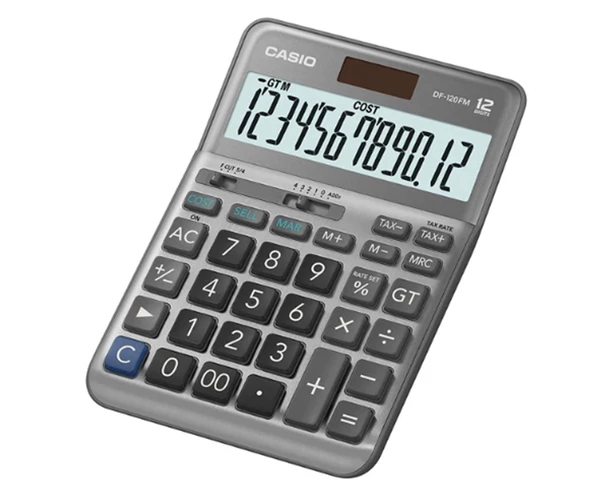 Casio DF-120FM 12 Haneli Masaüstü Hesap Makinesi – Vergi Hesaplama Kâr Maliyet Satış Fonksiyonlu Güneş Enerjili Profesyonel Ofis Hesap Makinesi ürün görseli 1