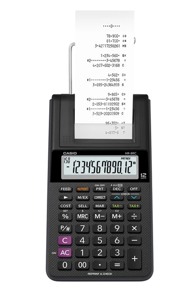 Casio HR-8RC-BK Portable Şeritli Hesap Makinesi ürün görseli 1
