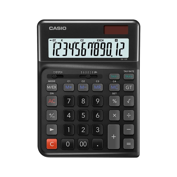 Casio DE-12E-BK 12 Haneli Masaüstü Hesap Makinesi – Ergonomik Tuşlu Profesyonel Ofis Tipi Hesap Makinesi ürün görseli 1