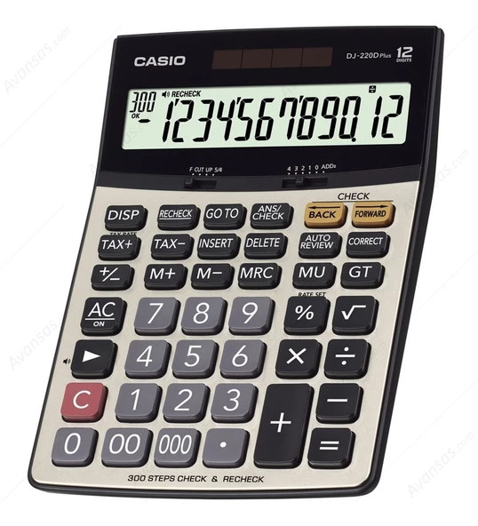 Casio DJ-220D Plus 12 Haneli Masaüstü Hesap Makinesi – İşlem Kontrollü 300 Adım Check & Correct Güneş Enerjili Profesyonel Ofis Hesap Makinesi ürün görseli 1