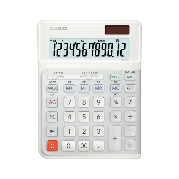 Casio DE-12E-WE 12 Haneli Masaüstü Hesap Makinesi – Ergonomik Ofis Tipi Profesyonel Hesap Makinesi ürün görseli 1