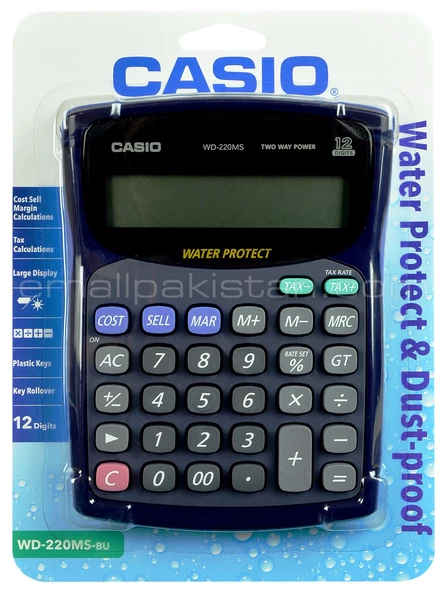 Casio WD-220MS Suya Toza Darbeye Dayanıklı Hesap Makinesi Mavi ürün görseli 1