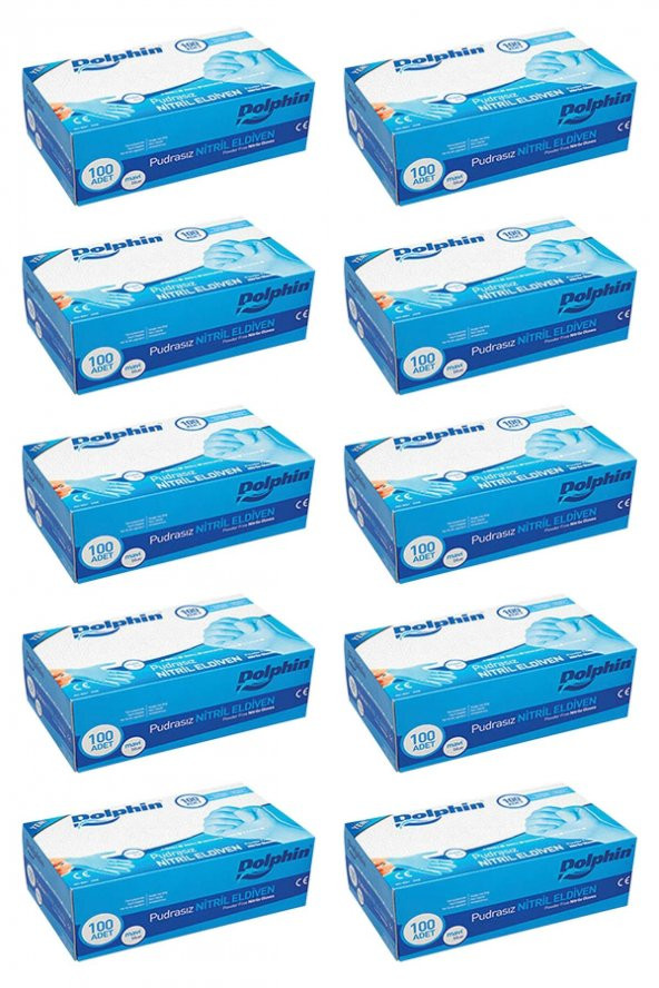 Dolphin Tek Kullanımlık Lateks Mavi Pudrasız Nitril Muayne Eldiveni Medium Orta Boy - 100'lü 10 Paket ürün görseli 1