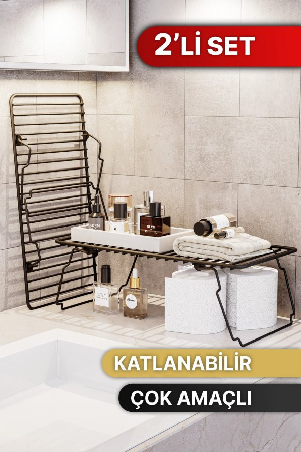 Bino Dolap İçi Düzenleyici 2 ADET Mutfak Rafı Tabak Bardak Rafı Mat Siyah Paslanmaz Metal Organizer ürün görseli 1