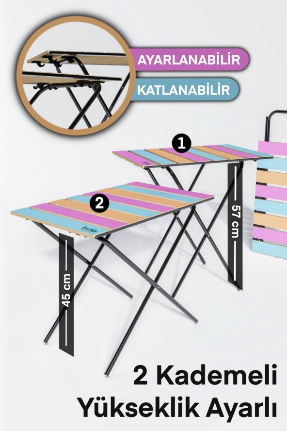 Bino Katlanır Kamp Masası Yükseklik Ayarlı Ahşap Piknik Masası Balkon Masası Mutfak Masası Renkli ürün görseli 1
