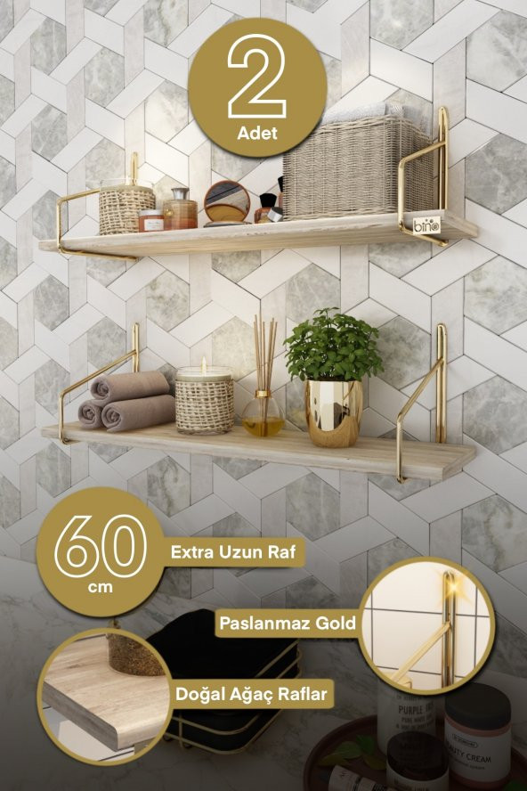 Bino Banyo Rafı Gold Paslanmaz, Banyo Düzenleyici, Banyo Mutfak Organizeri, Organizer 2li Set ürün görseli 1