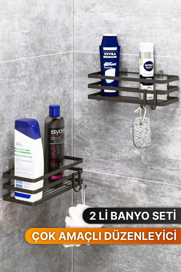 Bino Banyo Düzenleyici Şampuanlık Sabunluk 2 Li Set Lamalı YAPIŞKANLI 4 ASKILI Duş Rafı Organizer ürün görseli 1