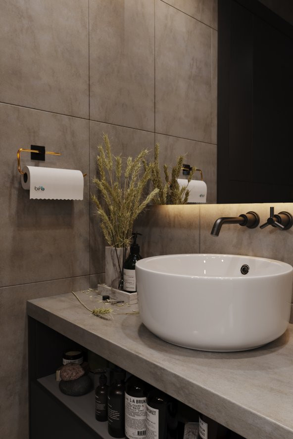 Bino Gold Paslanmaz Dolu Çelik, Kağıt Rulo Havluluk, Peçetelik, Yapışkanlı Tasarım, Banyo Askısı ürün görseli 1