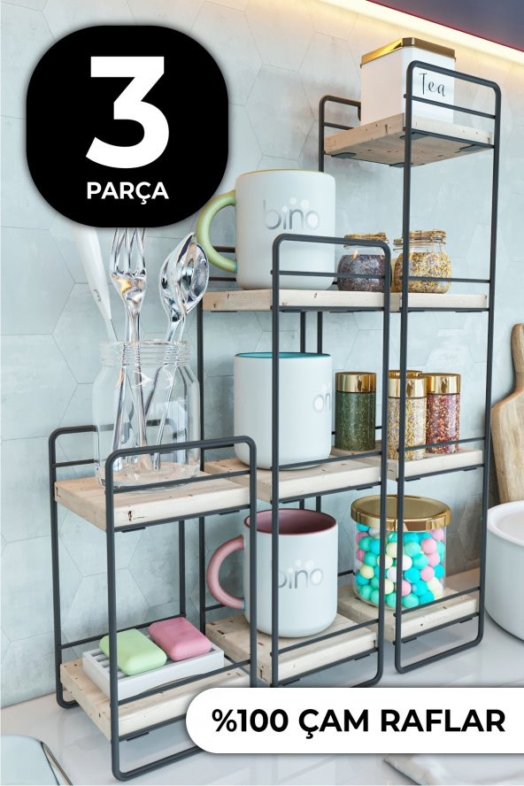 Bino Duvar Rafı 3 LÜ Mini SET Doğal Ahşap Yatak Odası Dekoratif Salon Oturma Çalışma Odası Rafı ürün görseli 1
